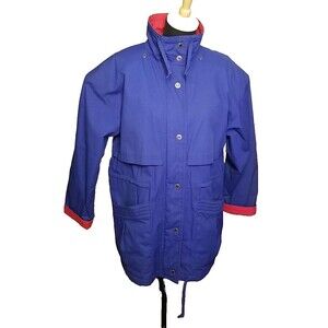 Vintage Jennifer Chase Navy Blue Red Lined Jacket Size 16 Cinch Waist No Hood